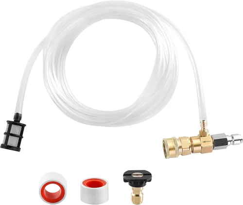 Miniatura 9 de JOEJET Inyector aguas abajo para lavadora a presión, kit de inyector químico fijo con conexión rápida de 3/8 pulgadas, manguera de sifón de 10 pies