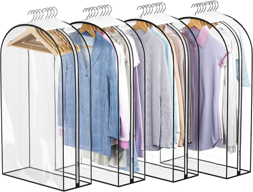 Miniatura 13 de Liuoud Bolsa Transparente para Colgar Ropa de 10" con Fuelle, Bolsas para Trajes de 32" para Almacenamiento de Closet Abierto, Cubierta de Ropa