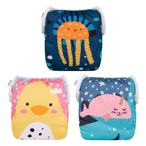 Miniatura 131 de Alva, Pañales de bebé para nadar, paquete de 2 unidades, talle único, reutilizable, lavable y ajustable de 0 a 36 meses. Tamaño de 10 a 40 lbs