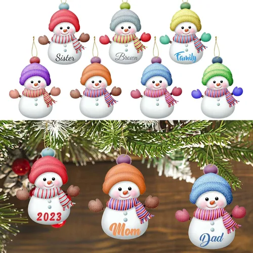 Miniatura 6 de 7 adornos de Navidad personalizados de muñeco de nieve 2023 con nombres, árbol de Navidad, decoración colgante de madera, familia de 2, 3, 4, 5, 6