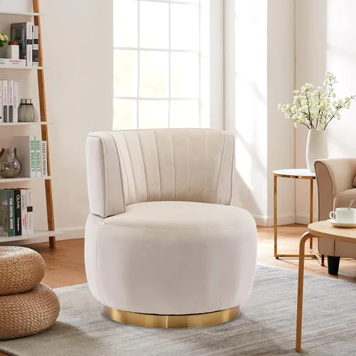 Miniatura 16 de Silla giratoria de 30 pulgadas, moderna y acogedora silla giratoria de barril de 360°, silla redonda de terciopelo, silla de lectura copetuda