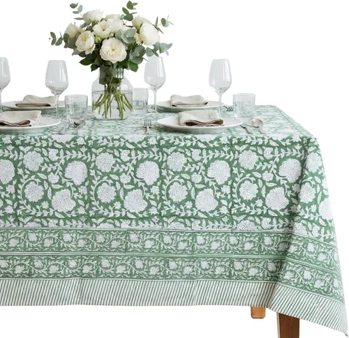 Miniatura 64 de ATOSII Mantel 100% algodón, Amara, floral, hecho a mano, rectangular, de lino, para cocina, comedor, fiestas, bodas, exteriores, picnics, Pascua