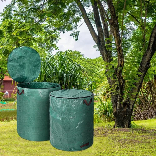 Miniatura 4 de Kingdder Paquete de 2 bolsas de basura reutilizables de 132 galones con tapa y asa plegables extra grandes para bolsas de césped, contenedores