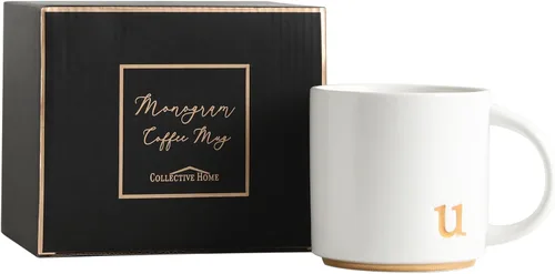 Miniatura 26 de COLLECTIVE HOME - Tazas de cerámica con monograma, tazas de café con inicial dorada de 15 onzas, elegantes tazas de té del alfabeto, elegante taza