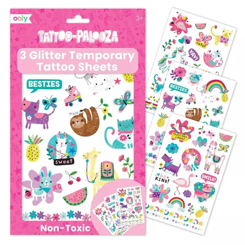 Ooly 50 tatuajes temporales con purpurina para niños, tatuajes temporales seguros y no tóxicos, regalos de fiesta para niños, excelentes rellenos
