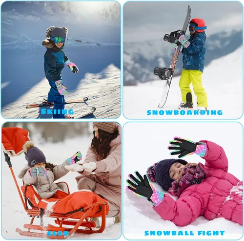 Miniatura 7 de Guantes de nieve de invierno para niños, guantes de esquí impermeables para niñas, guantes de nieve para niños pequeños, guantes de snowboard