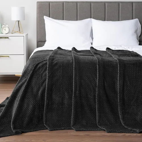 Miniatura 6 de PAVILIA - Manta de forro polar suave y sólida de color negro para sofá, mantas ligeras y mullidas y cálidas para cama, manta de franela mullida