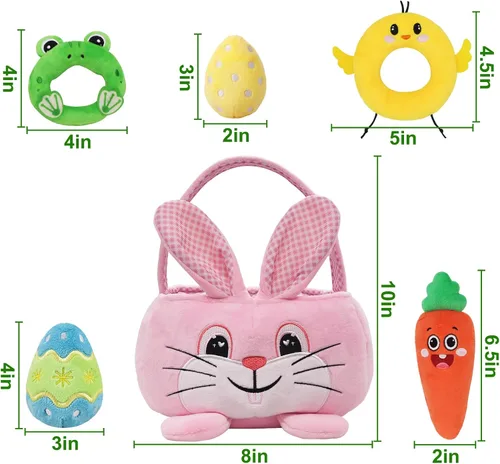 Miniatura 2 de Juego de canasta de Pascua para bebé, 6 unidades, cesta de Pascua personalizada con conejito azul, pollo, zanahoria, huevo, rana, cesta de Pascua