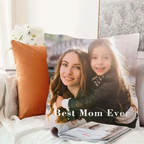 Miniatura 7 de Almohada de fotos personalizada de 14 x 14 pulgadas, funda de almohada personalizada de doble cara con texto de imagen, funda decorativa suave