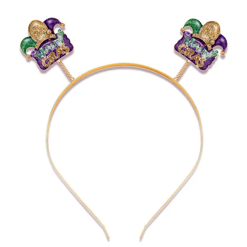 Miniatura 12 de NVENF Diadema de Mardi Gras con diamantes de imitación de flor de lis, máscara de letras de carnaval, aro para el cabello, accesorio para el cabello