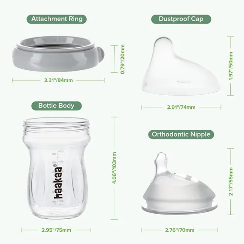 Miniatura 8 de haakaa Gen.3 Biberón de vidrio natural de 6.3 onzas, cuello ancho, pezón de flujo variable anticólicos para bebés de 6 meses y más, esenciales
