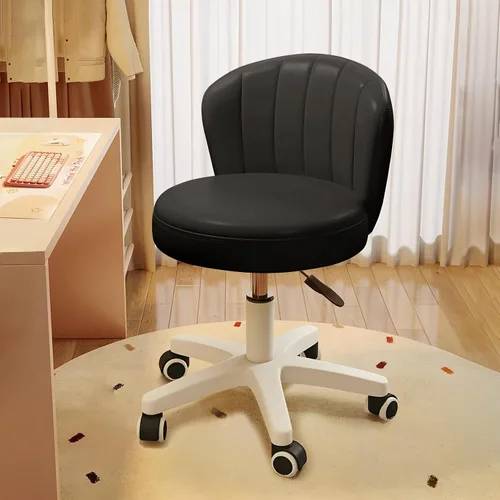 Miniatura 7 de Silla de escritorio pequeña festoneada con respaldo, bonita silla de tocador enrollable sin brazos con piel sintética, cómodas sillas de oficina