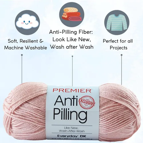 Miniatura 2 de Premier Yarns Everyday DK Anti-Bolitas Blush 1107-55 (6 madejas, el mismo lote de tinte) DK Light Worsted #3 - Hilo acrílico anti-bolitas
