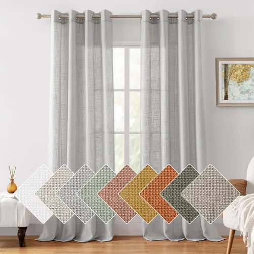 Miniatura 9 de HOMEIDEAS - Cortinas traslúcidas de lino rosa pálido, 2 paneles de 63 pulgadas de largo con textura de rosa polvoriento semitransparente, cortinas