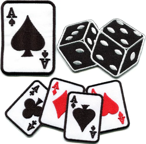 Lote de 3 Poker as de espadas Diamantes Clubes Corazones dados Tarjetas Dados Señora Suerte Las Vegas Bordado Apliques Parches Hierro