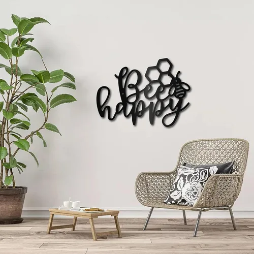 Miniatura 6 de CREATCABIN Arte de pared de metal con diseño de abeja feliz, escultura de pared, letrero de decoración colgante de contorno de hierro, arte de pared