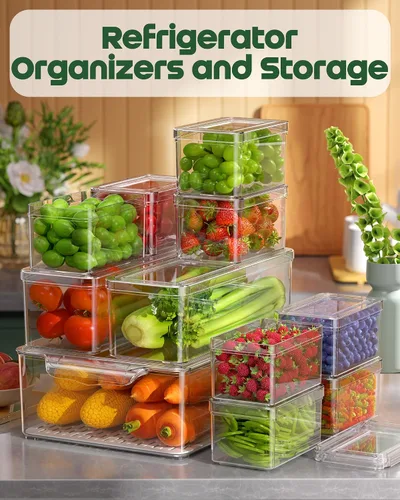Miniatura 6 de KEMETHY - Paquete de 11 organizadores y almacenamiento para refrigerador, contenedores organizadores apilables para refrigerador, contenedores