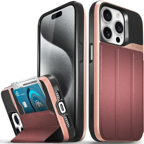 Miniatura 42 de VENA vCommute Funda tipo cartera compatible con Apple iPhone 14 (15.5 cm), funda de cuero con tapa plegable, tarjetero con función de soporte