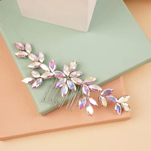 Miniatura 3 de Kercisbeauty Peine para el pelo de cristal AB para boda nupcial, pedazo de pelo de diamantes de imitación transparentes para mujeres y niñas