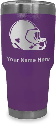 Miniatura 11 de LaserGram Vaso aislado al vacío de 20 onzas, casco de fútbol, grabado personalizado incluido (morado claro)