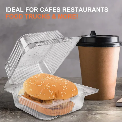 Miniatura 6 de 100 Piezas Recipientes de Plástico Transparente para Llevar, Recipiente Desechable Tipo Almeja para Postres con Tapa, para Ensaladas, Pasta