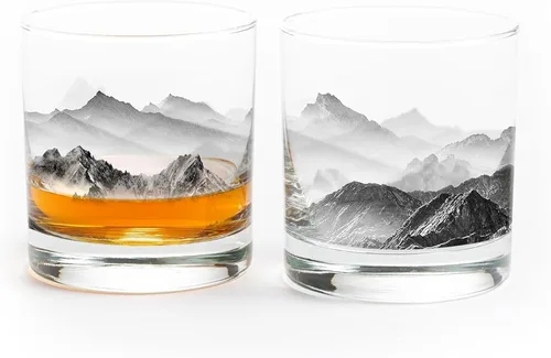 Miniatura 12 de Black Lantern Juego de 2 vasos de whisky, vasos de cóctel antiguos de 11 onzas con ilustraciones de bosque y nubes, vasos de rocas prémium