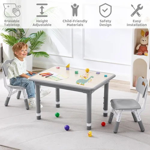 Miniatura 7 de DOREROOM Juego de mesa y 2 sillas para niños, altura ajustable (17.7-26.1 pulgadas), mesa y silla para niños pequeños, mesa multiactividad con Gris-W