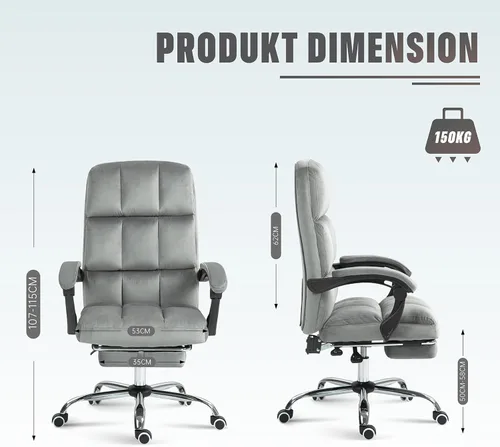 Miniatura 3 de Silla de escritorio de terciopelo con reposapiés, silla ergonómica de oficina ejecutiva con respaldo alto, cómoda silla de tocador de tela tapizada