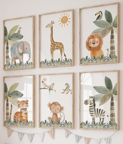 Miniatura 10 de Eviepops Prints Lindos animales de safari juego de 3 impresiones sin marco para bebé niña o niño, cuarto de bebé, habitación de niños, decoración