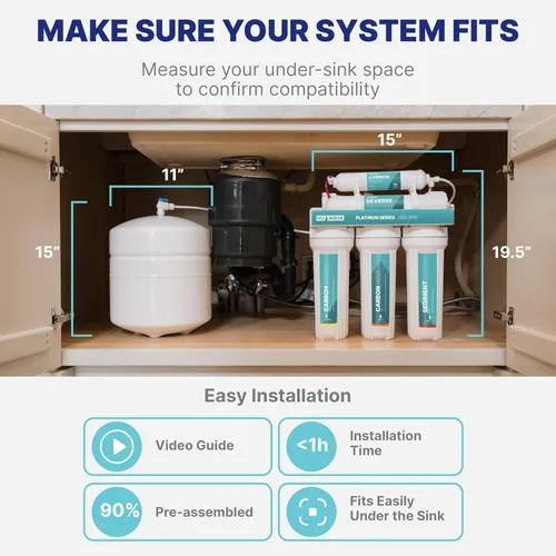 Miniatura 3 de NU Aqua Sistema de Filtro de Agua de Ósmosis Inversa de 5 Etapas para Debajo del Fregadero - 100 GPD Filtración RO con LLave y Depósito - Medidor