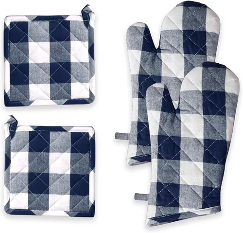Miniatura 17 de Oven Mitt (7"x13") & Pot Holder (8"x8") 100% Cotton Set of Heat Resistant Oven Gloves & Hot Pads for Gifts, BBQ, Cooking, Baking, Thanksgiving