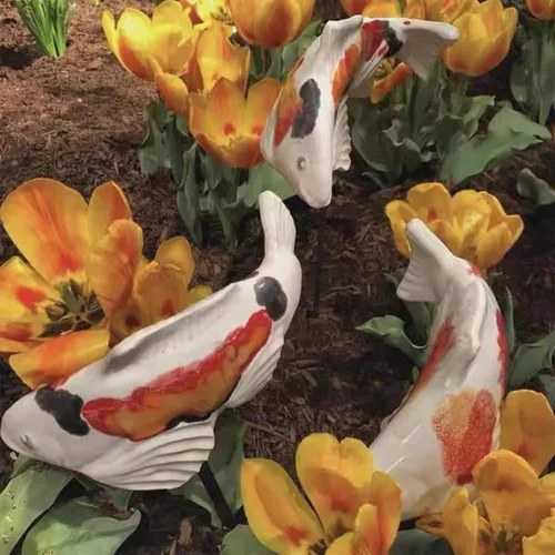 Miniatura 5 de Koi Fish Decor Garden: 3 piezas de escultura de pez Koi de resina, estatua de peces de jardín con estaca, para exteriores, patio, césped, estanque