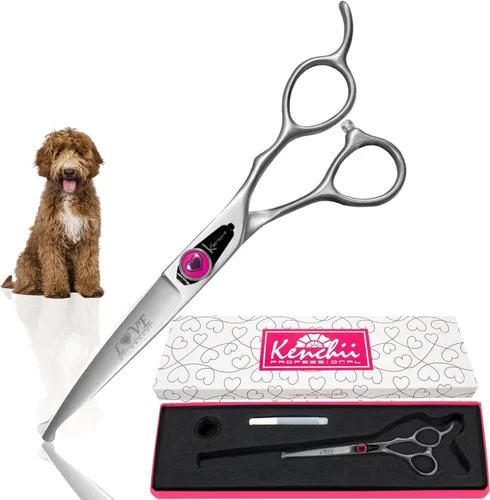 Miniatura 12 de Kenchii Love - Tijeras de aseo para perros, tijeras rectas de 7 pulgadas, tijeras para perros para aseo, tijeras profesionales de aseo de mascotas