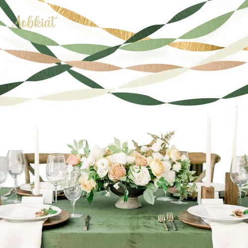 Miniatura 6 de AOBKIAT Decoraciones para fiesta de boda, 5 rollos de serpentinas de papel crepé color verde oliva y caqui para boda boho verde, cumpleaños
