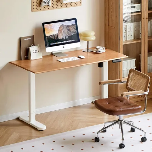 Miniatura 19 de Escritorio de madera maciza con acabado de nogal, escritorio pequeño para oficina en casa, escritorio de computadora para espacios pequeños