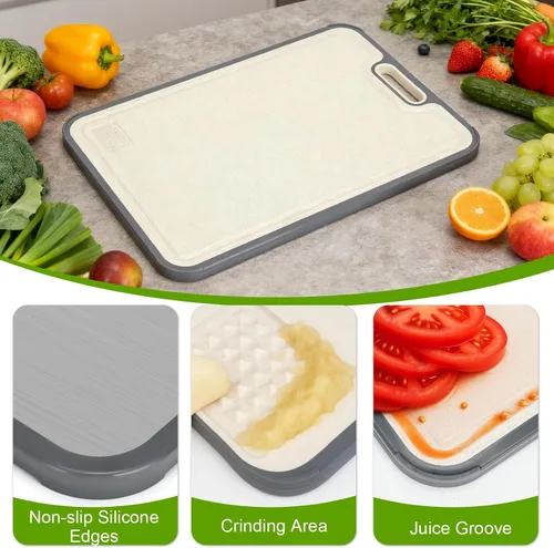 Miniatura 8 de Tabla de cortar de titanio para cocina, 2 en 1, de doble cara de grado alimenticio, paja de titanio puro y trigo, no tóxica, antideslizante, ideal