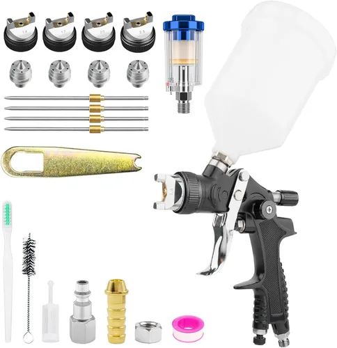 Miniatura 7 de HVLP - Kit de pistola de pintura de aire de alimentación por gravedad con boquillas de 1.4/1.7/2.0/ 0.098 in, pistola de pintura en aerosol Azul