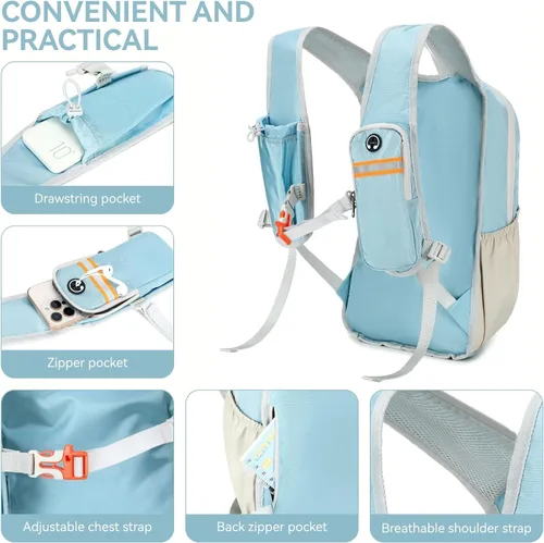 Miniatura 4 de Mochila pequeña de senderismo de 15 litros para mujeres y hombres, mochila plegable y plegable casual para acampar viajes al aire libre, azul