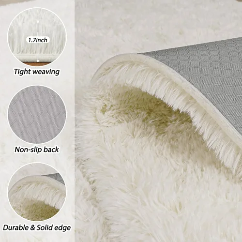 Miniatura 93 de Alfombras de área de 8x10 para sala de estar, alfombra shaggy grande ultra suave y esponjosa para dormitorio, alfombras de felpa mullida Blanco crema