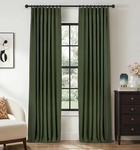 Miniatura 10 de INOVADAY Cortinas 100% opacas para dormitorio, cortinas opacas de 84 pulgadas de largo, cortinas opacas de lino con anillos de clip, aislamiento