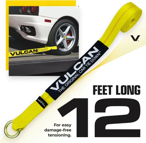 Miniatura 5 de VULCAN Sistema de amarre de llantas de automóvil con trinquetes, 2 x 144 pulgadas, paquete de 4, amarillo clásico, carga de trabajo segura de 3,300