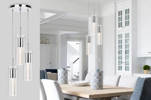 Miniatura 3 de Iluminación Colgante de XiNBEi, Luz Colgante en Cúmulo para Isla de Cocina de 3 Luces con Cristal y Bombilla LED XB-P1110-3-CH Cromo