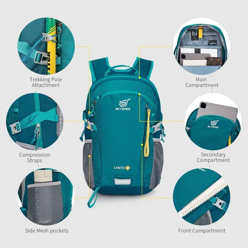Miniatura 5 de SKYSPER Mochila de senderismo pequeña, 20 L, ligera, mochila de viaje para mujeres y hombres Lantc20-verde azulado