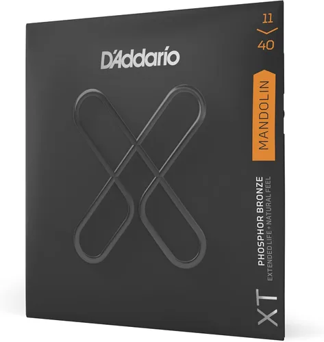 D'Addario Cuerdas de mandolina, XT, revestimiento de bronce fosforoso, XTM1140, mediano 11-40, juego de 8 cuerdas, paquete de 1