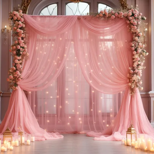 Miniatura 27 de Cortina de telón de fondo de tul negro de 10 x 10 pies con cadena de luces para fiestas, cortinas de fondo de fotos transparentes para bodas