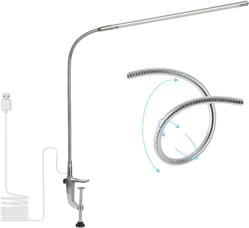 Miniatura 7 de Lámpara de escritorio con abrazadera, 3 modos, 10 brillo, rotación de 360°, luz de lectura para cuidado de los ojos, cuello de cisne flexible de 8 W