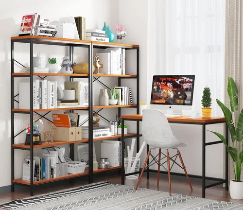 Miniatura 2 de Himimi Estantería Industrial de 5 Niveles, Librero Estante de Escalera de 58" de Alto, Estantes de Almacenamiento Unidad de Estantería, Muebles