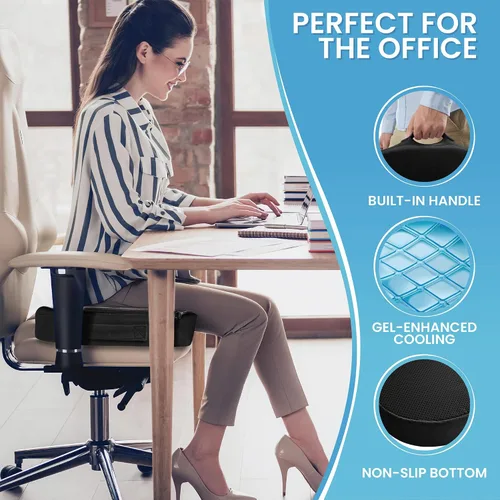 Miniatura 4 de Philosophy Gym Cojín de asiento de espuma viscoelástica, almohadilla de gel mejorada para silla de oficina, cómoda almohada ergonómica para silla