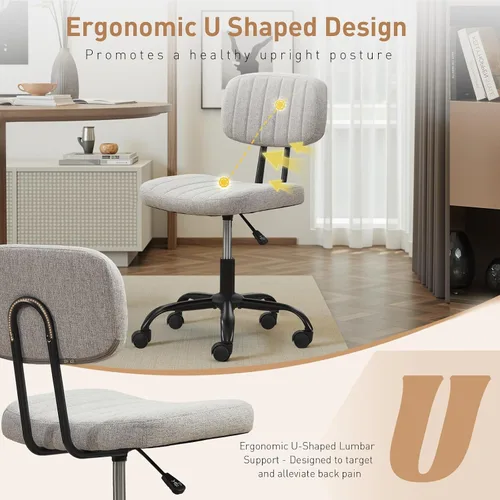 Miniatura 4 de DRMBOOK Silla pequeña de escritorio para oficina en casa con ruedas, cómoda silla de tocador sin brazos, silla giratoria para computadora, sin Tela