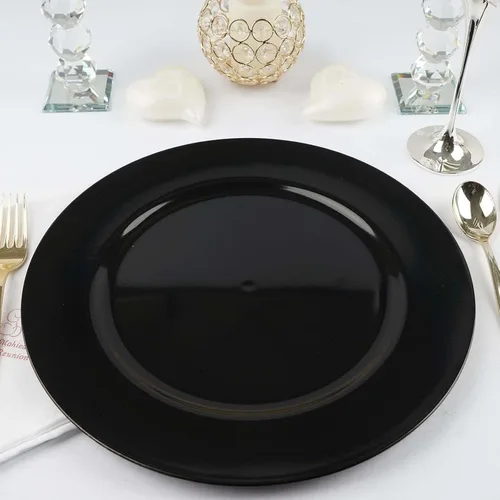 Miniatura 8 de Efavormart - Paquete de 6 platos de carga redondos de plástico acrílico negro de 13 pulgadas, decoración de mesa de cena